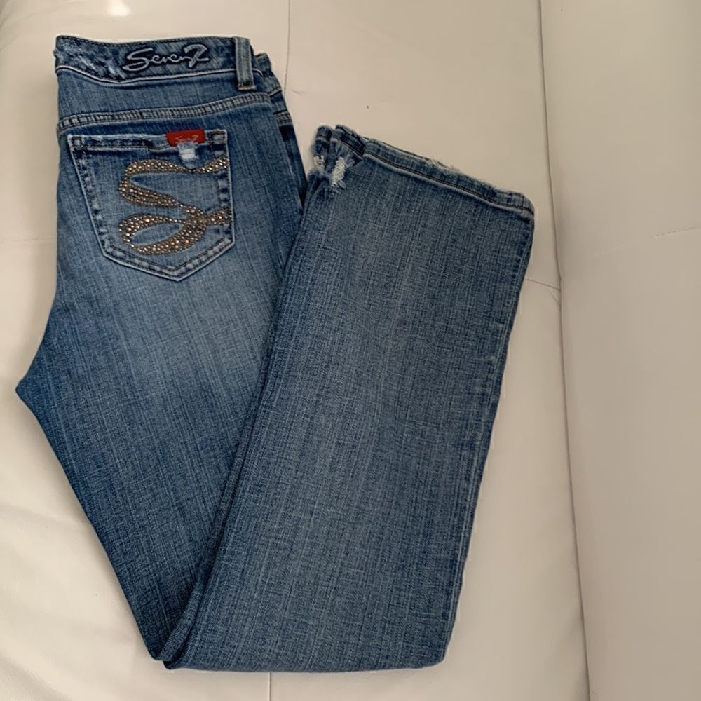 Seven 7 Distressed Embellished Denim Medium Wash Women’s Jeans Size 4P